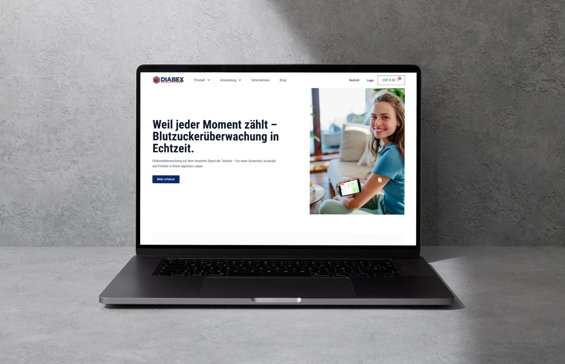 Diabex-Website als Laptop-Mockup
